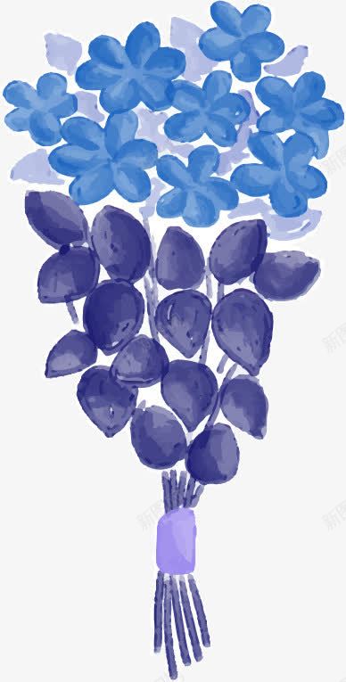 手绘蓝色水墨花束图案png免抠素材_新图网 https://ixintu.com 图案 手绘 水墨 花束 蓝色