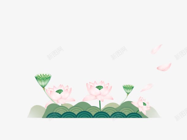 手绘荷花莲蓬装饰图案png免抠素材_新图网 https://ixintu.com 免抠PNG 手绘 荷花 莲蓬 装饰图案