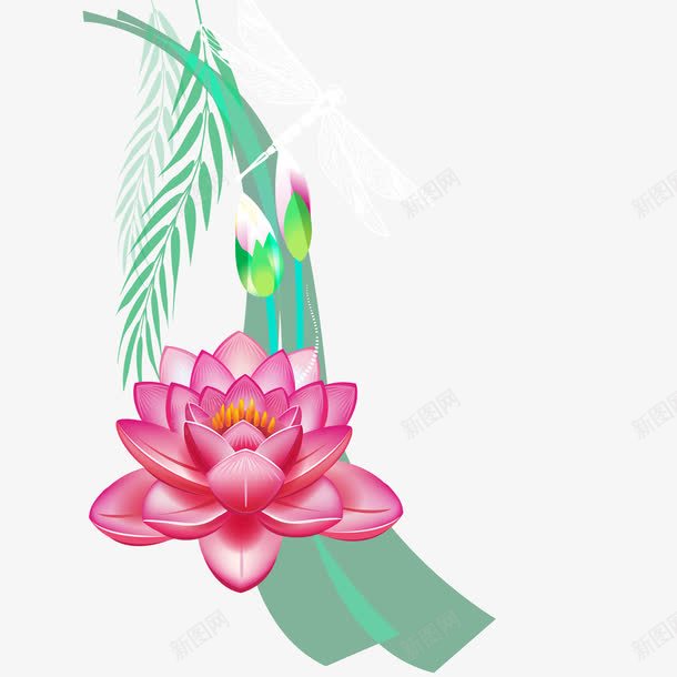 夏日荷花背景png免抠素材_新图网 https://ixintu.com 矢量荷花