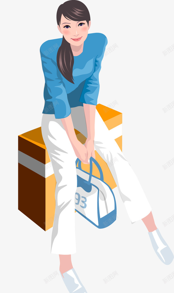 坐箱子上的蓝衣姑娘矢量图ai免抠素材_新图网 https://ixintu.com 坐箱子上的蓝衣姑娘矢量素材 姑娘 矢量素材 箱子 矢量图