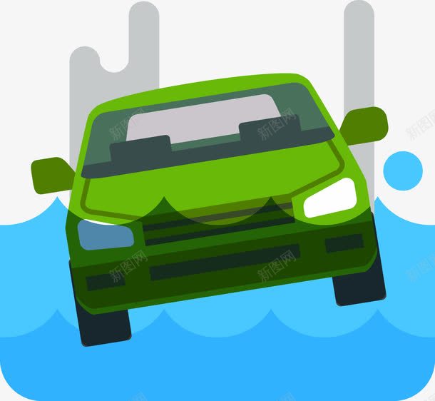 汽车开水里了png免抠素材_新图网 https://ixintu.com 事故 汽车 车祸