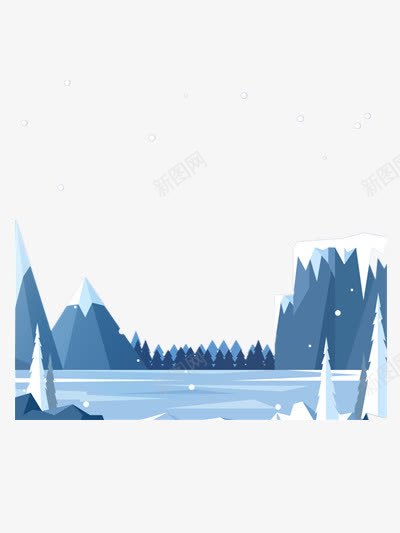 雪景背景png免抠素材_新图网 https://ixintu.com 山峰 湖水 蓝色 雪