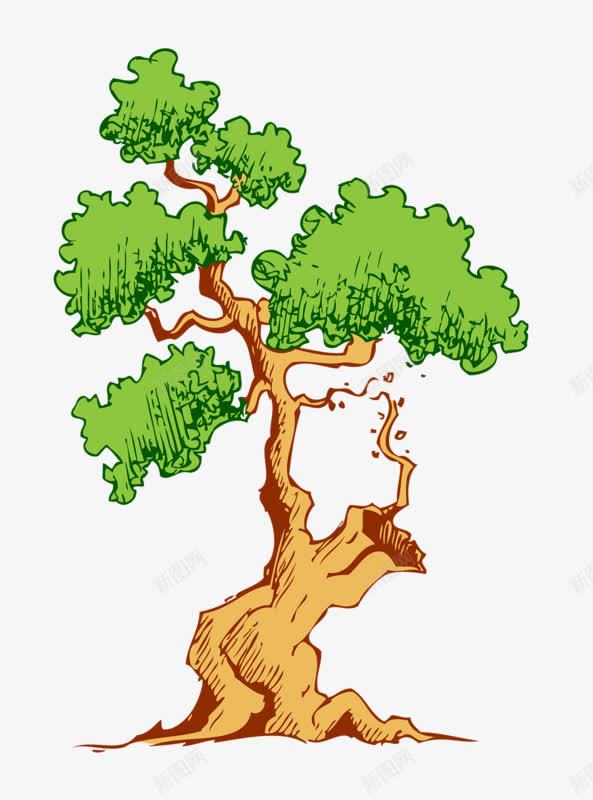 卡通手绘植物png免抠素材_新图网 https://ixintu.com 折树干 树干 绿色 老树