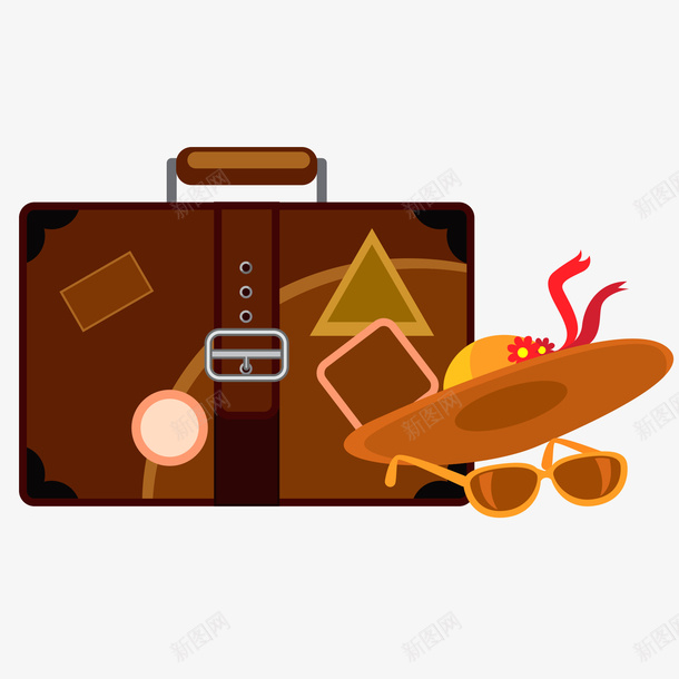 手绘行李箱png免抠素材_新图网 https://ixintu.com 卡通 帽子 手绘 行李箱