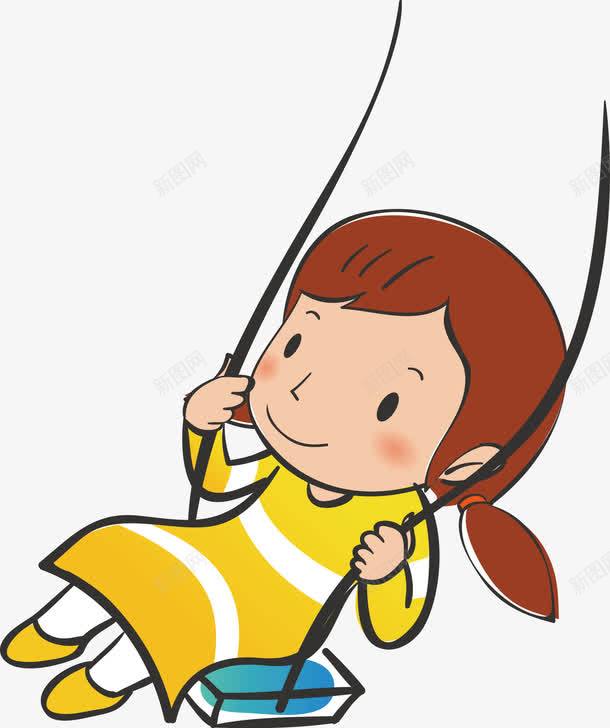 手绘卡通荡秋千女孩png免抠素材_新图网 https://ixintu.com 手绘卡通女孩