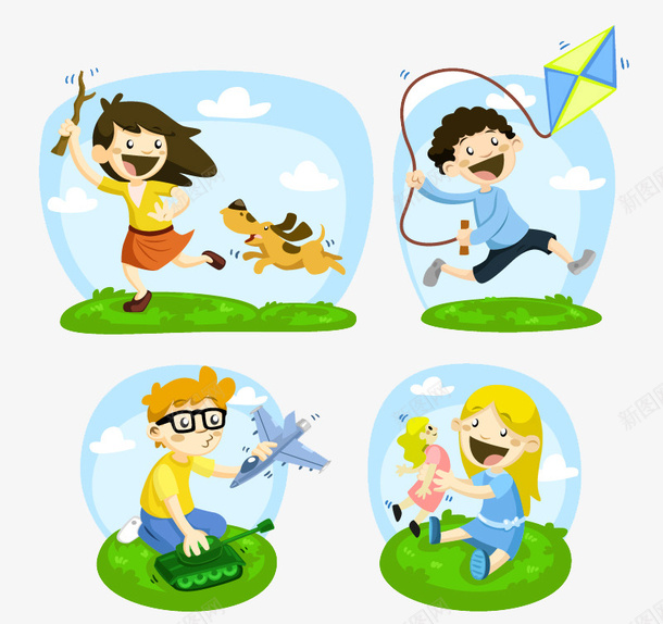 孩子玩耍矢量图ai免抠素材_新图网 https://ixintu.com 孩子 玩耍 绿色 矢量图