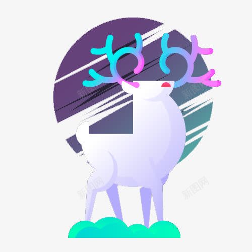 彩色鹿角的白色鹿png免抠素材_新图网 https://ixintu.com 可爱 彩色 白色 鹿 鹿角