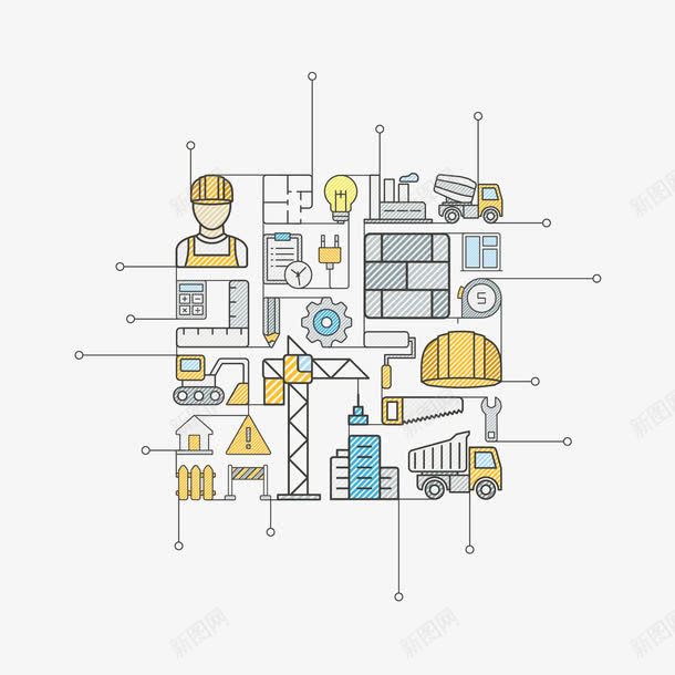 手绘卡通线条建筑工地png免抠素材_新图网 https://ixintu.com 卡通 建筑工地 手绘 线条