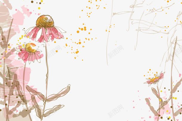 手绘粉色花朵枯叶png免抠素材_新图网 https://ixintu.com 枯叶 粉色 花朵