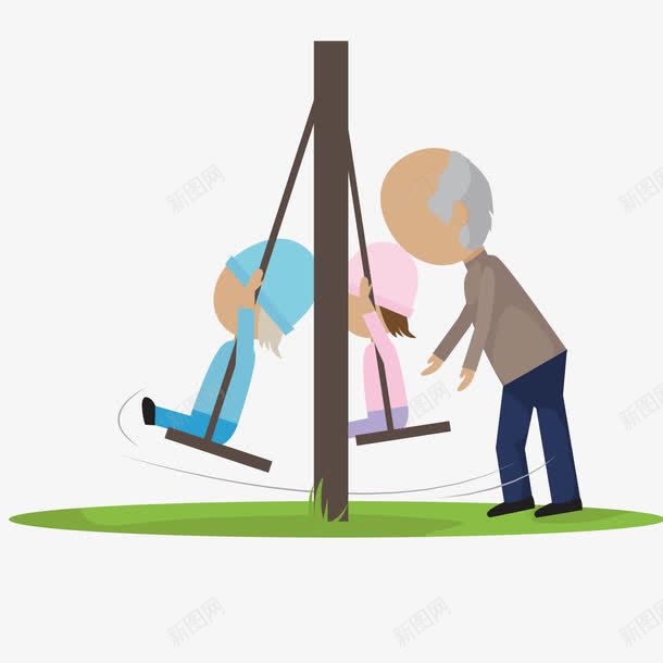 爷爷与孙子荡秋千png免抠素材_新图网 https://ixintu.com 卡通 爷爷 荡秋千