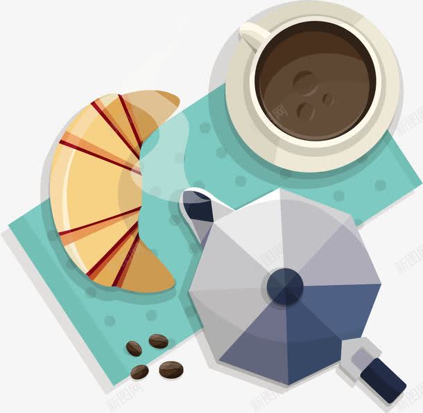 手绘咖啡下午茶png免抠素材_新图网 https://ixintu.com 下午茶 咖啡 手绘 牛角面包