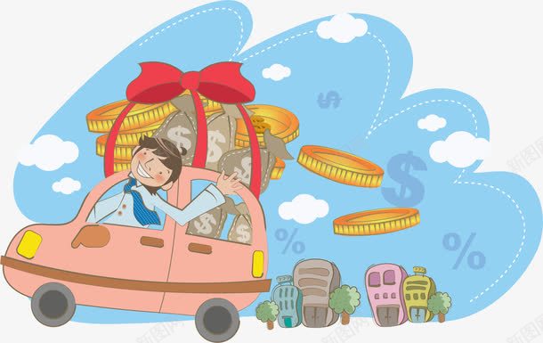 开车的男孩png免抠素材_新图网 https://ixintu.com 人物 卡通人物 开车 男孩 金币