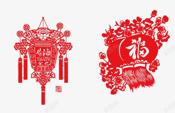 中国风剪纸灯笼png免抠素材_新图网 https://ixintu.com 剪纸 春节 灯笼 福 红色
