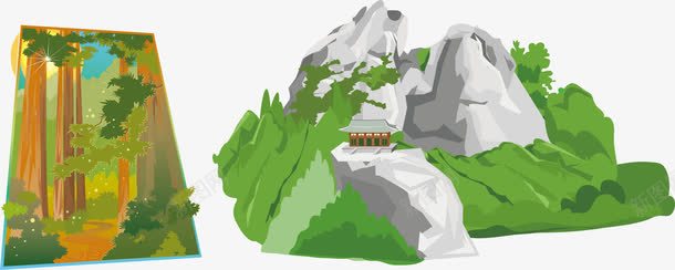 水彩青山绿水画png免抠素材_新图网 https://ixintu.com 绿水青山