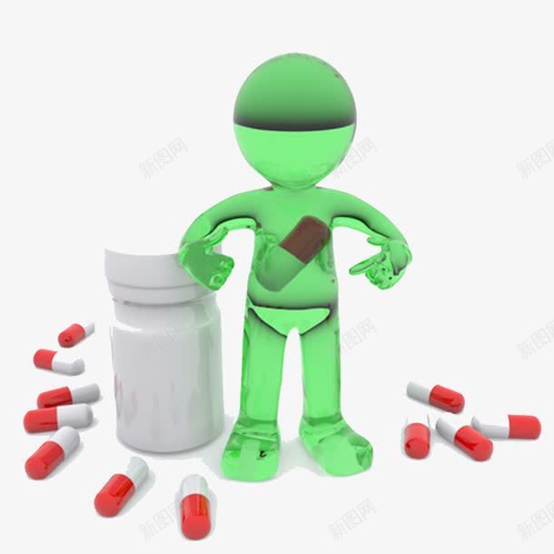 3d药丸小白人png免抠素材_新图网 https://ixintu.com 小白人 科技 药丸 药品