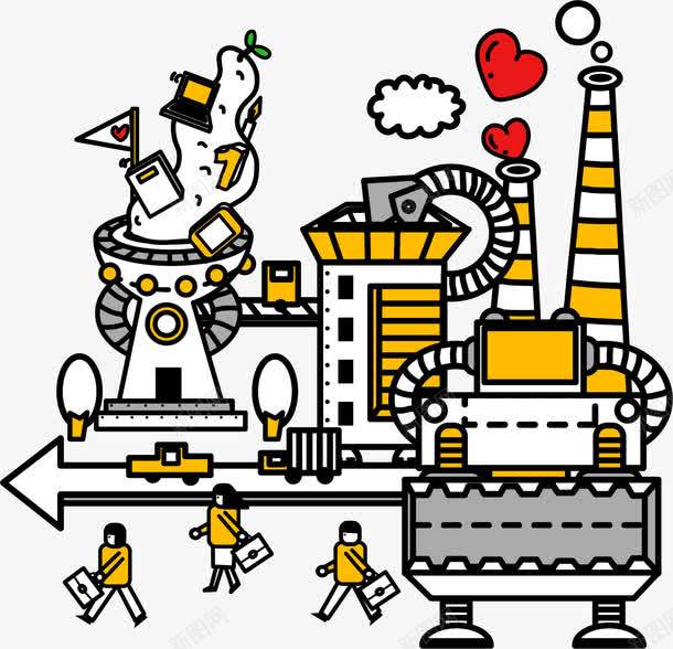 手绘机器工厂png免抠素材_新图网 https://ixintu.com 手绘 插画 机器工厂