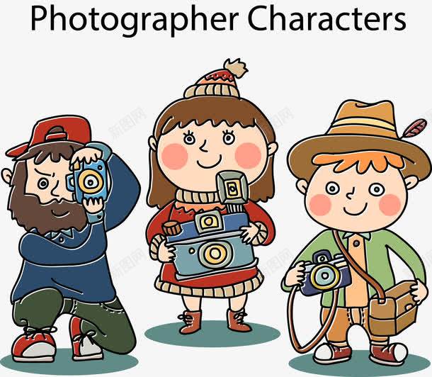3个彩绘摄影人物png免抠素材_新图网 https://ixintu.com 人物摄影 人物矢量 人物素材 摄影人物 相机