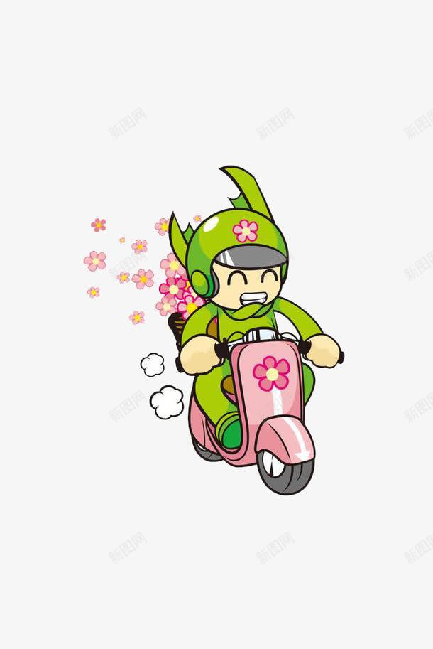 送花使者png免抠素材_新图网 https://ixintu.com 卡通人物送花 开心表情 愉悦 爱心 电动车 花束