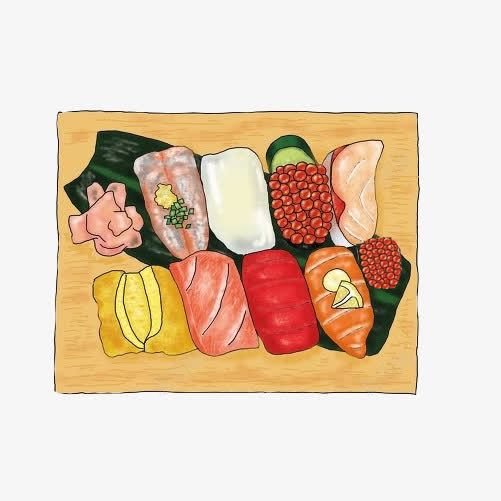 鱼肉寿司手绘画片png免抠素材_新图网 https://ixintu.com 寿司 手绘美食 色彩画 鱼肉寿司