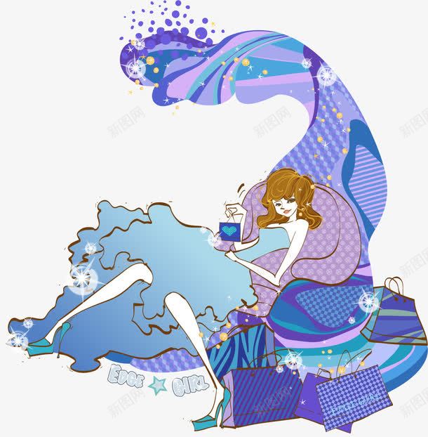 手绘小女孩插画png免抠素材_新图网 https://ixintu.com 小女孩 手绘 插画 蓝裙