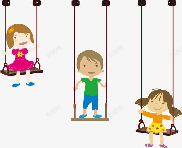 荡秋千的孩子们png免抠素材_新图网 https://ixintu.com 女孩 男孩 秋千