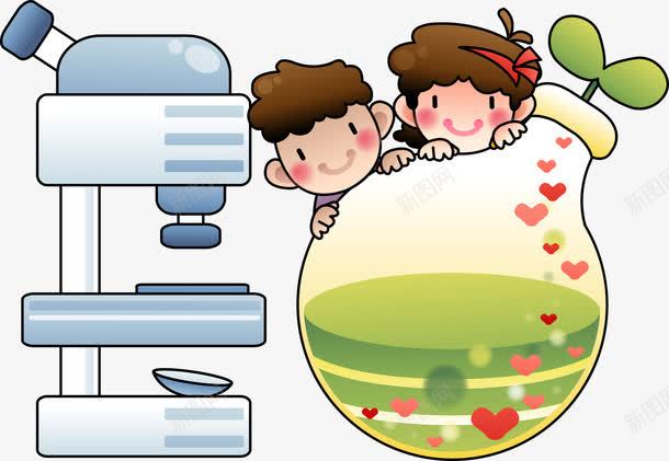 化学瓶上的卡通人物矢量图eps免抠素材_新图网 https://ixintu.com 化学 化学瓶 卡通人物 显微镜 矢量人物 矢量图