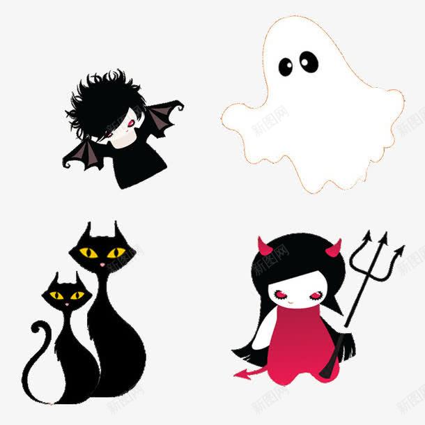 万圣节小鬼png免抠素材_新图网 https://ixintu.com 万圣节 小女鬼 小男鬼 白幽灵 黑猫