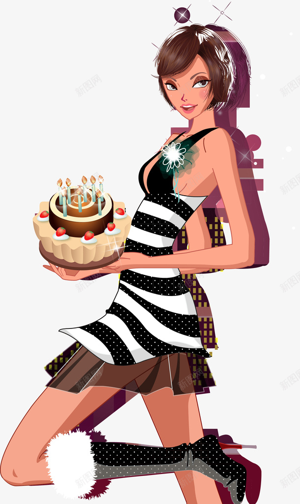蛋糕美女矢量图eps免抠素材_新图网 https://ixintu.com 生日 蛋糕美女 矢量图