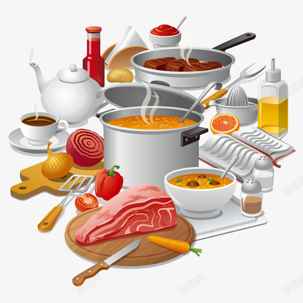 食材和厨具矢量图eps免抠素材_新图网 https://ixintu.com 卡通厨具 厨具 矢量厨具 矢量食材 矢量图