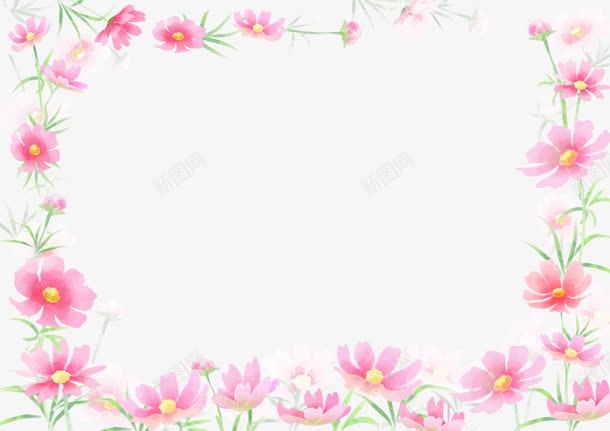 粉色花边框水彩png免抠素材_新图网 https://ixintu.com 水彩 粉色 边框