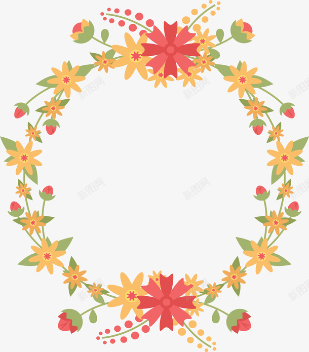 红黄色花朵装饰花环矢量图ai免抠素材_新图网 https://ixintu.com 春花 春花花环 矢量png 红黄色 花环 装饰花环 矢量图