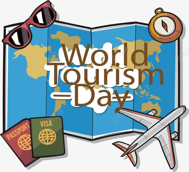 手绘世界旅游日矢量图ai免抠素材_新图网 https://ixintu.com 世界旅游日 地图 手绘风 指南针 旅游日 矢量png 飞机 矢量图