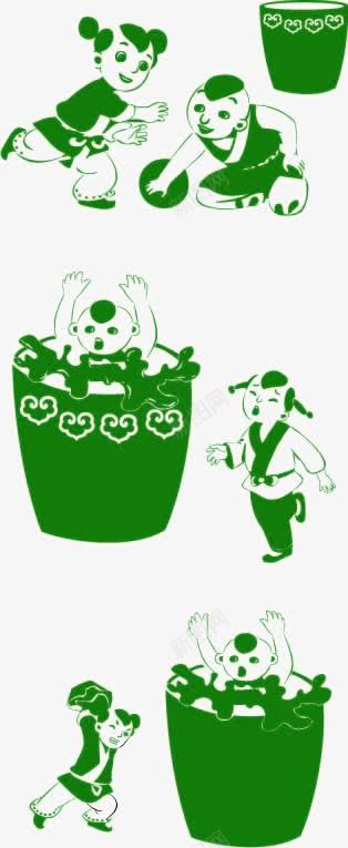 司马光砸缸步骤分解图png免抠素材_新图网 https://ixintu.com 儿童幼儿 勇敢 历史 司马光 司马光砸缸 手绘 故事 机智 砸缸 绿色