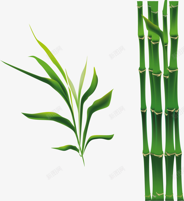卡通绿色竹子png免抠素材_新图网 https://ixintu.com 卡通 叶子 植物 竹子 绿色
