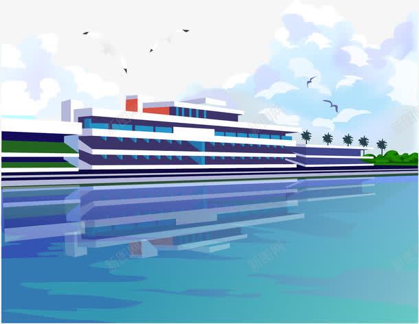 海景别墅png免抠素材_新图网 https://ixintu.com 免费矢量下载 建筑 插画 海景别墅 海洋