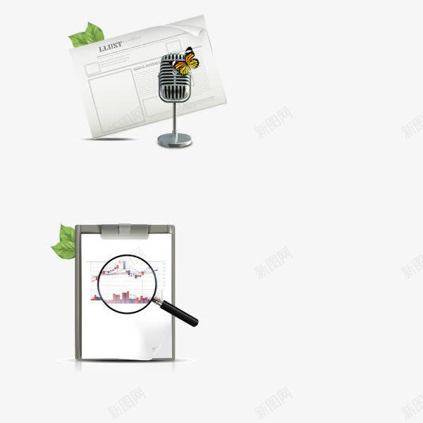 放大镜装饰图案psd免抠素材_新图网 https://ixintu.com 报纸 放大镜 麦