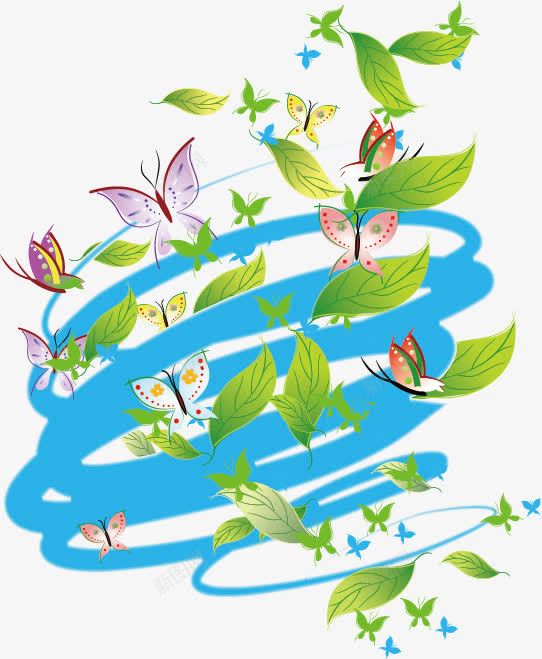旋风中的蝴蝶与树叶矢量图ai免抠素材_新图网 https://ixintu.com 创意设计 动感 彩色 旋风 树叶 矢量素材 蝴蝶 装饰图案 矢量图
