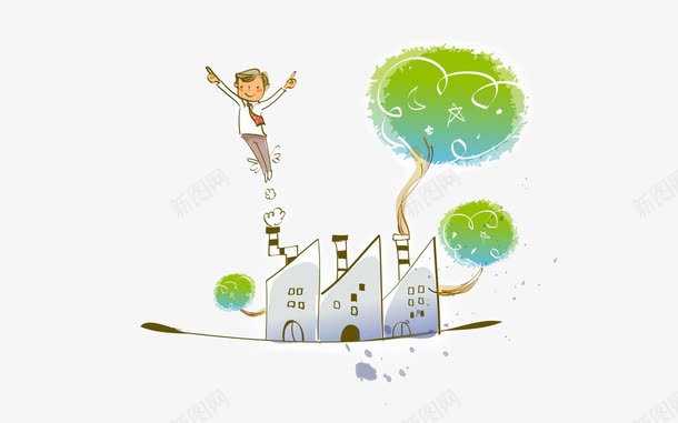 手绘趣味图png免抠素材_新图网 https://ixintu.com 人物 含义图 城市 房子
