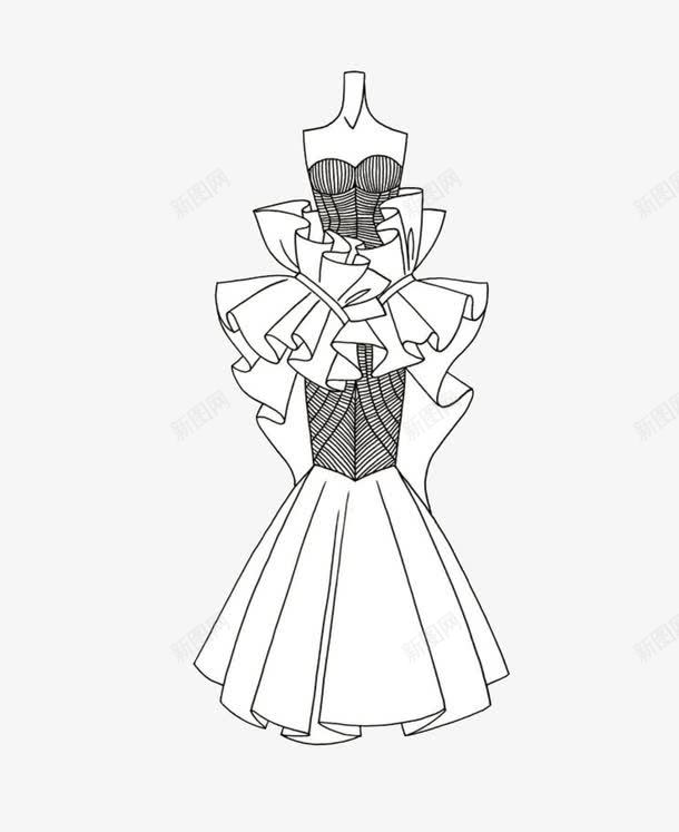 手绘连衣裙png免抠素材_新图网 https://ixintu.com 手绘 晚礼服 连衣裙 黑白