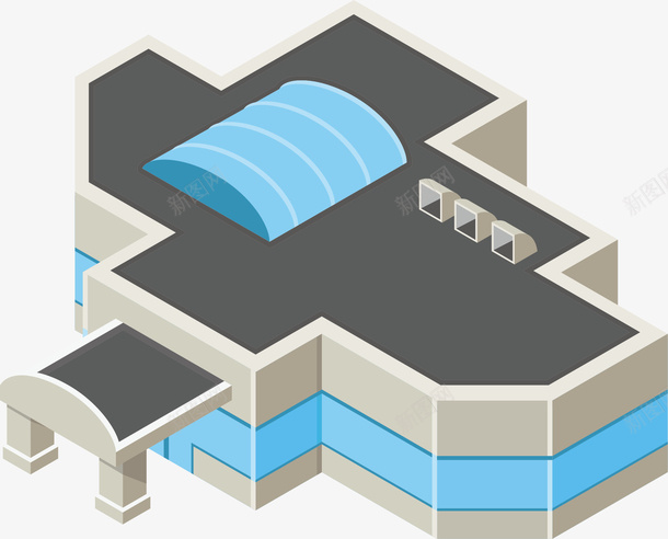 蓝色拱形建筑矢量图ai免抠素材_新图网 https://ixintu.com 建筑 房子 蓝色拱形 矢量图