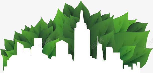 城市树叶剪影png免抠素材_新图网 https://ixintu.com 剪影 城市 环保