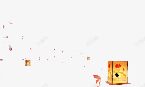 孔明灯图案背景png免抠素材_新图网 https://ixintu.com 中国风 孔明灯 背景 花瓣