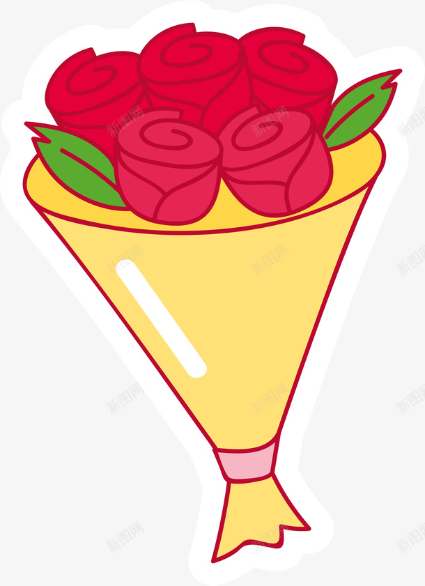 卡通玫瑰花花束png免抠素材_新图网 https://ixintu.com 卡通 情人节 扁平化 玫瑰花 矢量图案 花束