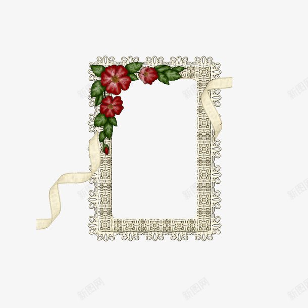 红色相框png免抠素材_新图网 https://ixintu.com 相框 红色相框 花朵