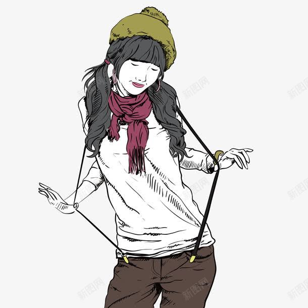 穿背带裤的潮流女孩png免抠素材_新图网 https://ixintu.com 女孩 潮流 背带裤