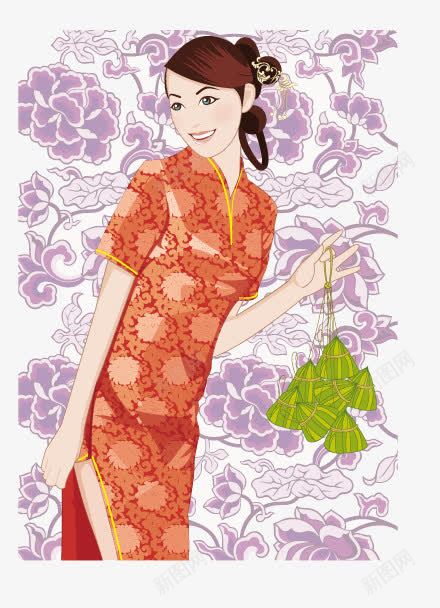 中国古典旗袍美女png免抠素材_新图网 https://ixintu.com 古典韵味 插画 旗袍 模板 美女 花朵 花纹