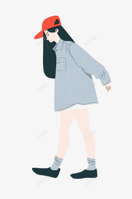 街头时尚女孩png免抠素材_新图网 https://ixintu.com 卡通 女孩 手绘 插画 时尚