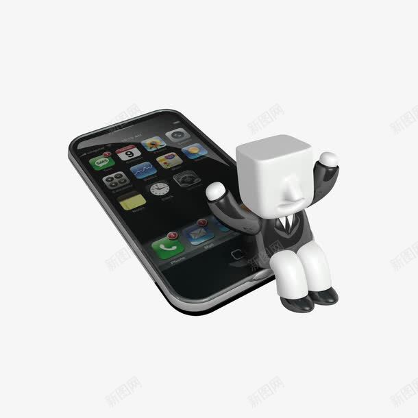方头小人坐在手机上png免抠素材_新图网 https://ixintu.com iPhone 商务 手机 方头小人