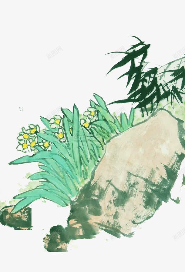 水墨水仙花png免抠素材_新图网 https://ixintu.com 中国风 国画 水仙花 水墨画