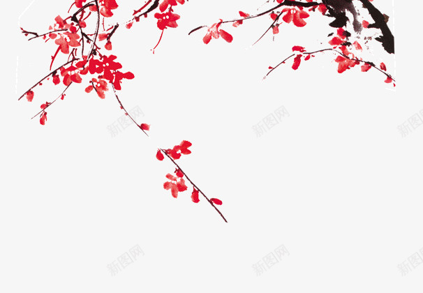 梅花树枝png免抠素材_新图网 https://ixintu.com 喜庆 枝头 梅花 红色